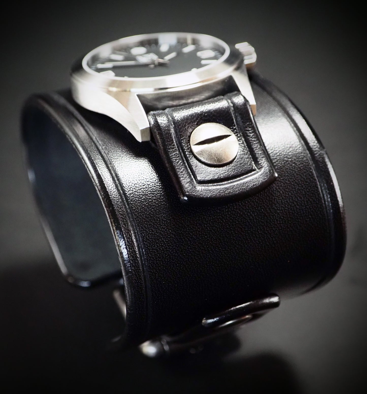Black FMH Leather cuff watch : Refined American craft