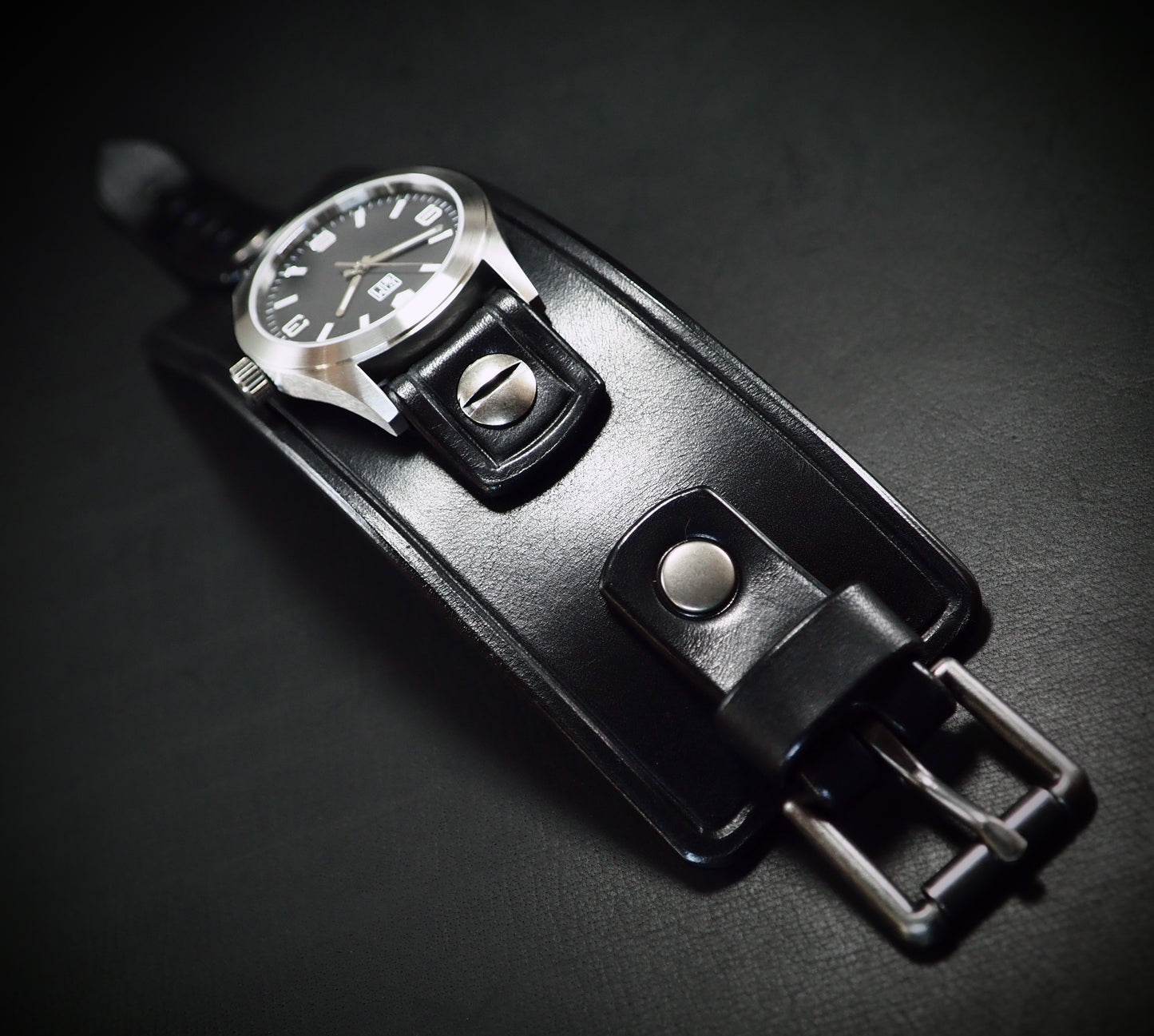 Black FMH Leather cuff watch : Refined American craft