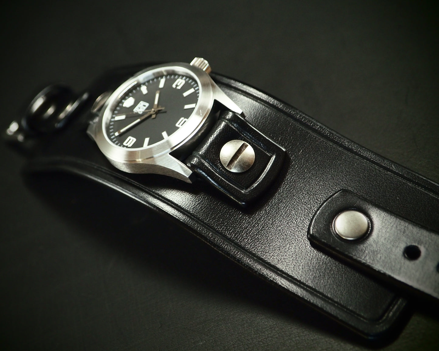 Black FMH Leather cuff watch : Refined American craft