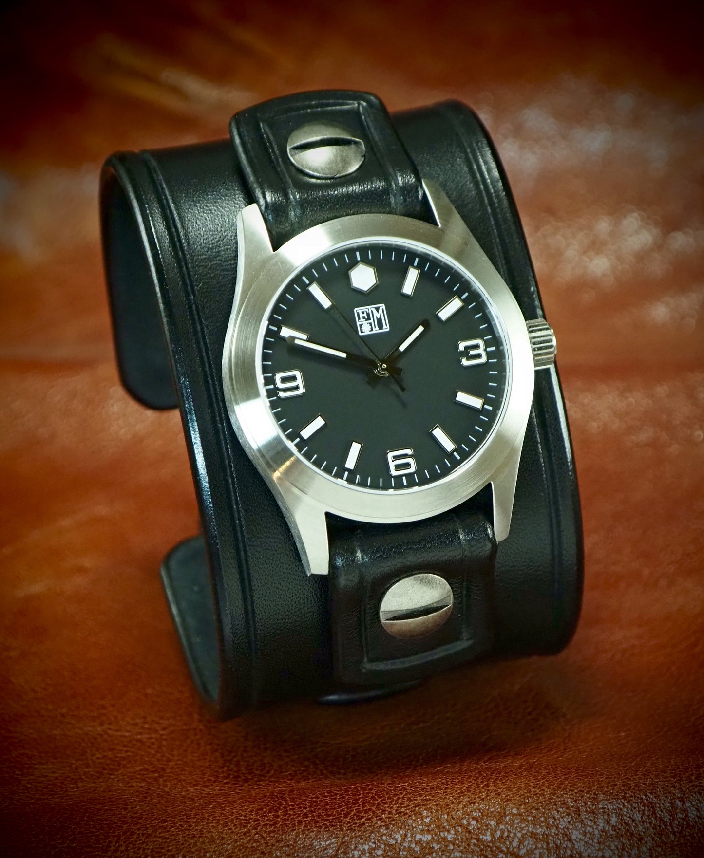 Black FMH Leather cuff watch : Refined American craft