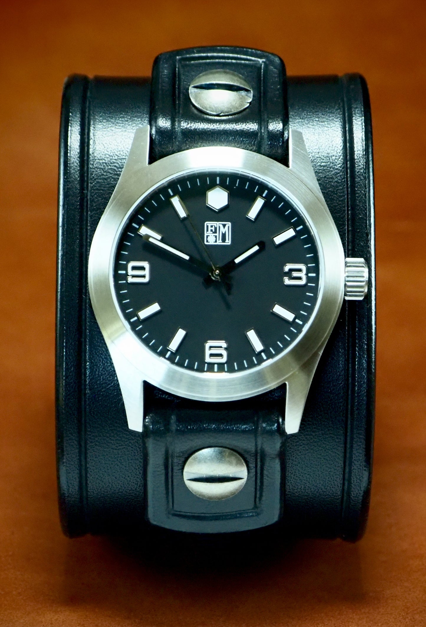 Black FMH Leather cuff watch : Refined American craft