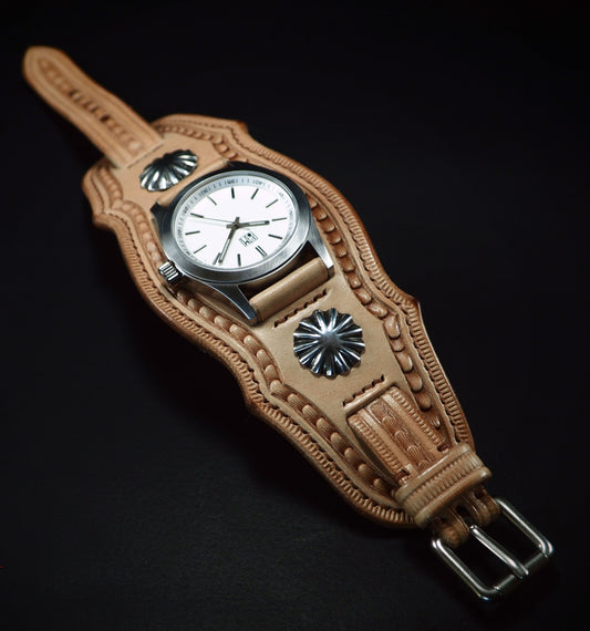 Natural Leather cuff watch : Vintage Native/Western style  Hand Made In New York