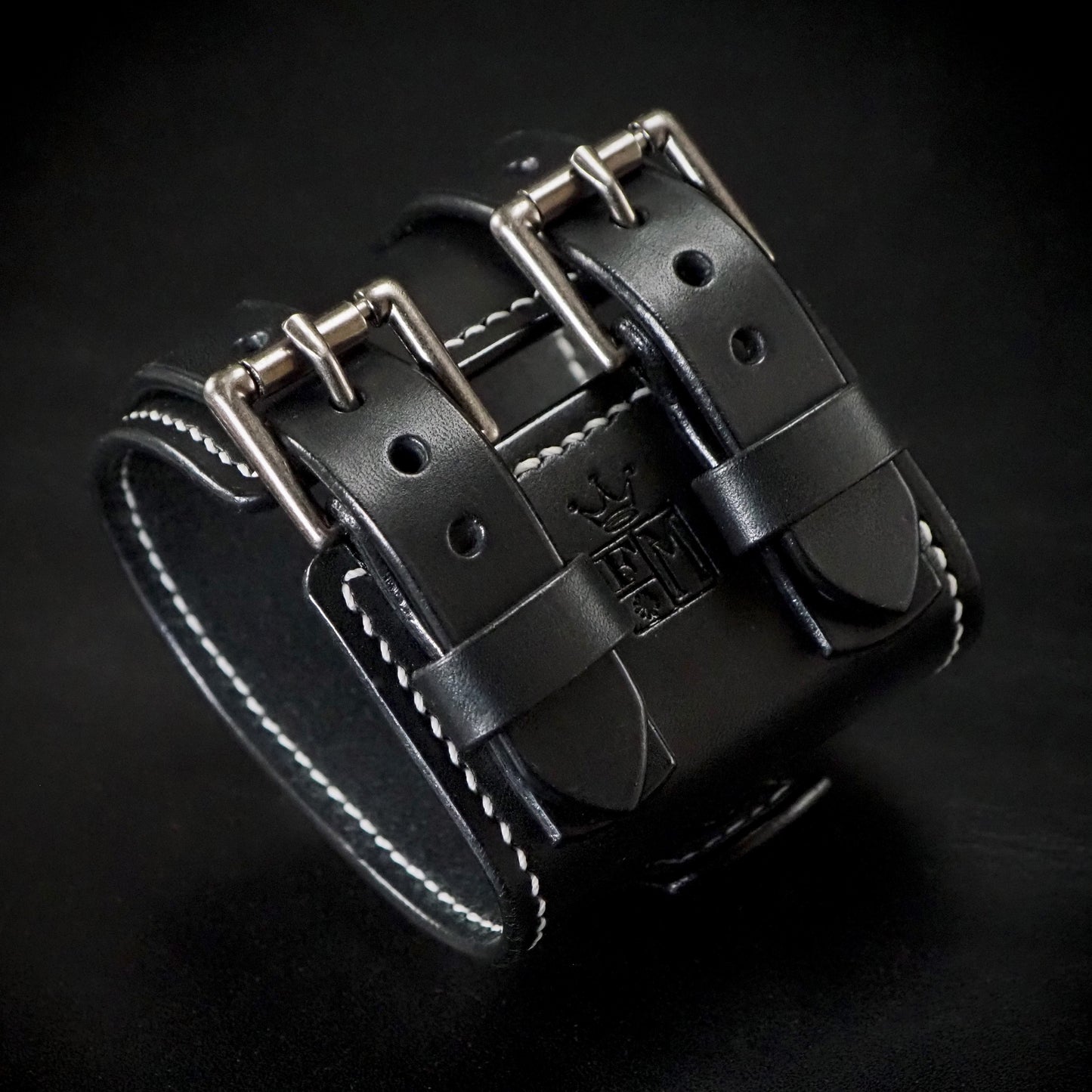 Black Leather cuff watch: Bright face, Old school style ! Wide, Slick vintage design!