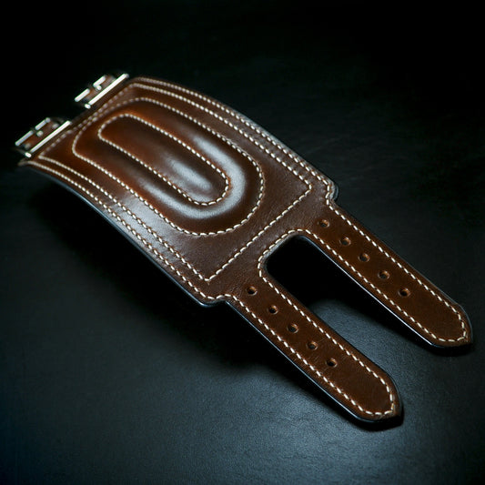 68 special Brown quilted handstitched double buckle Leather cuff