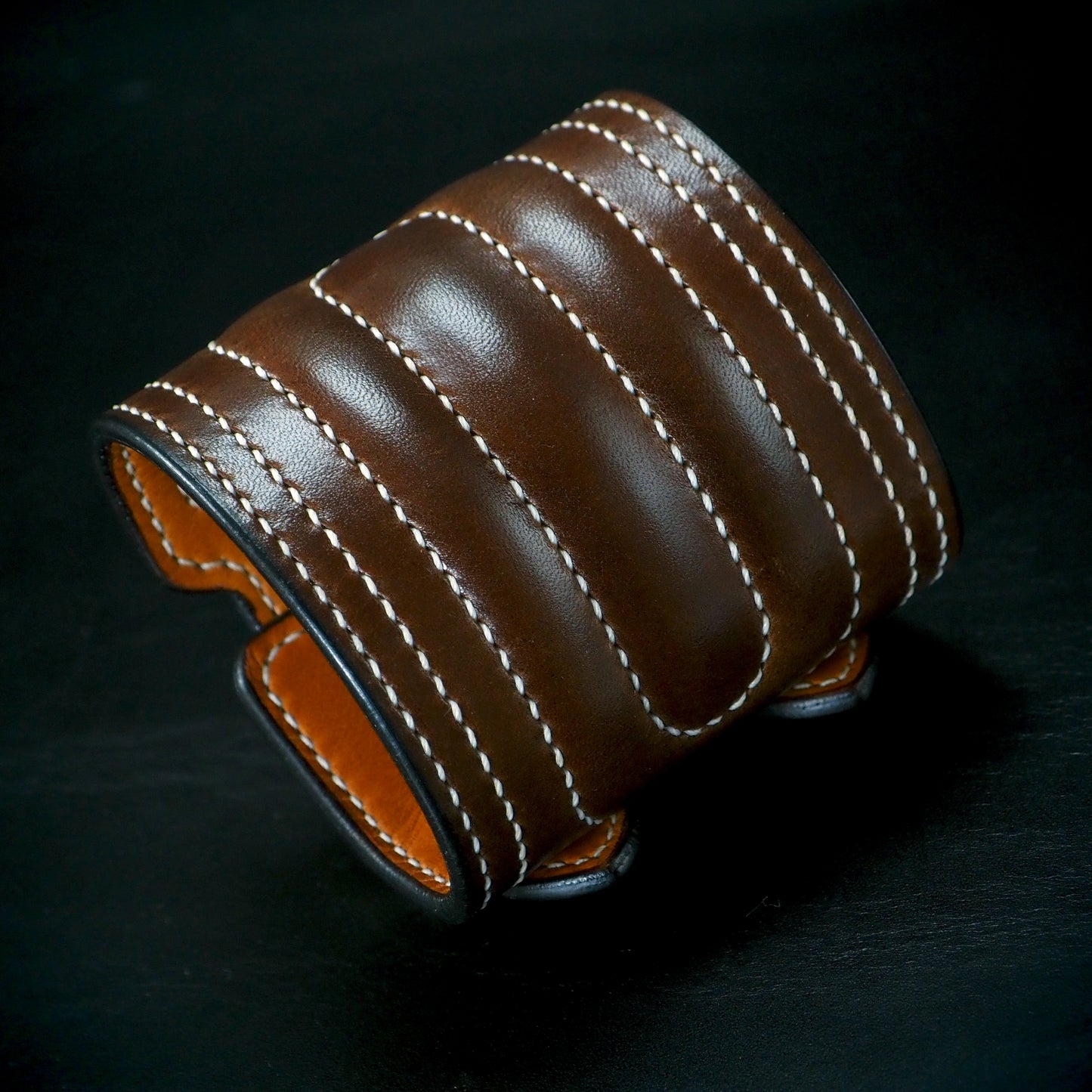 68 special Brown quilted handstitched double buckle Leather cuff