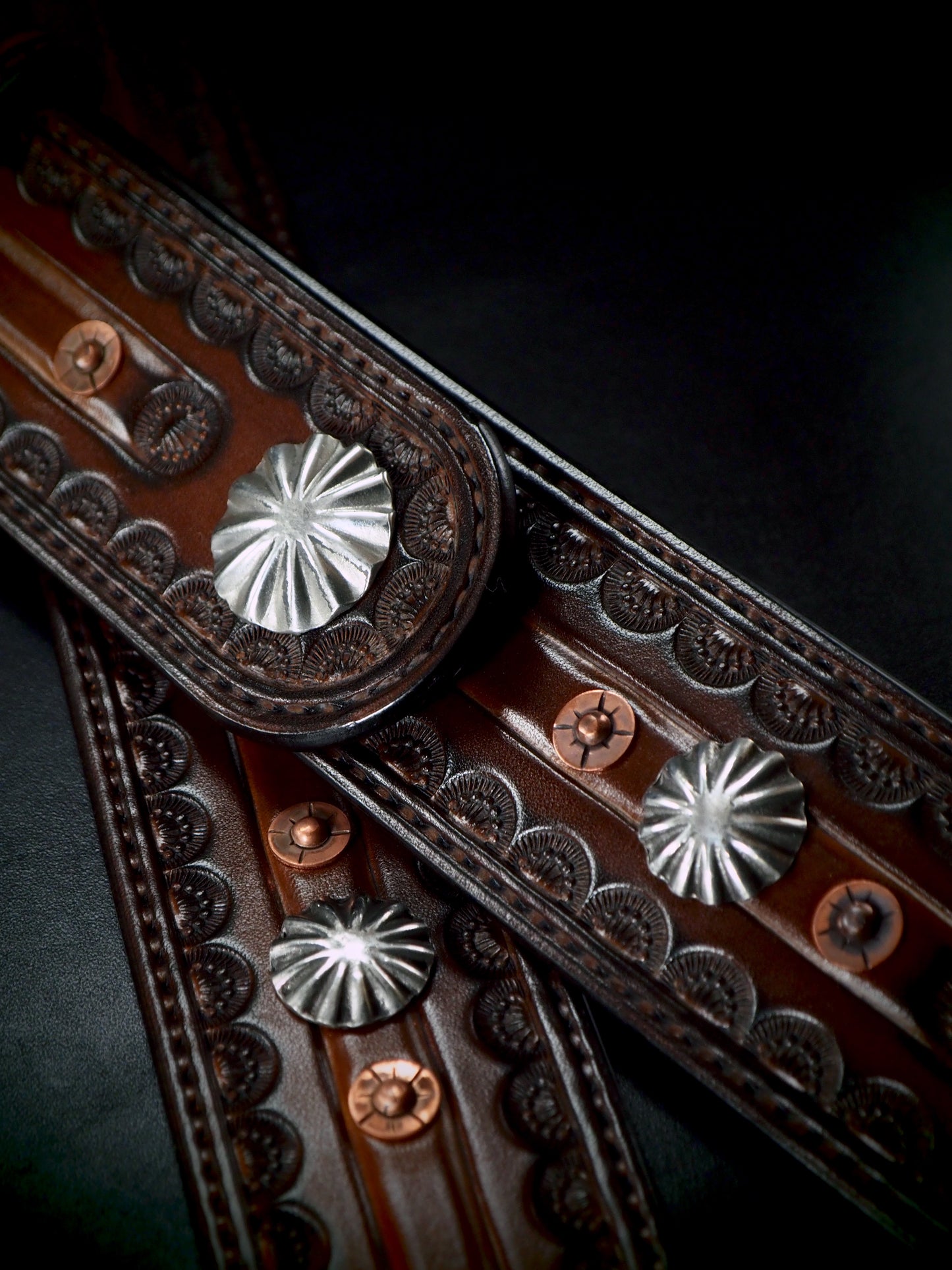 Leather Guitar strap : Dark Brown OUTLAW Cowboy Rockstar. Hand tooled, Fine custom Handmade Western style!