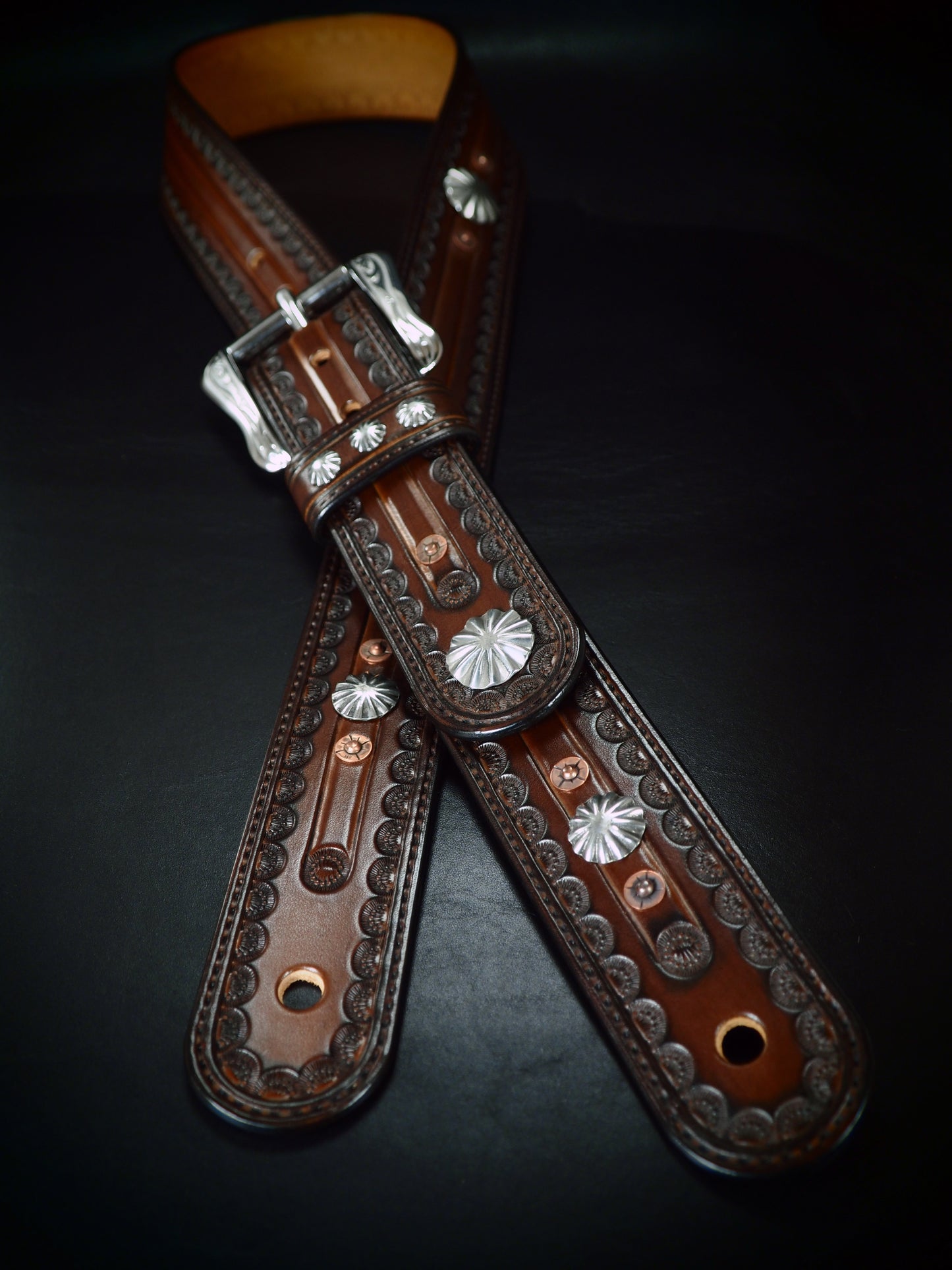 Leather Guitar strap : Dark Brown OUTLAW Cowboy Rockstar. Hand tooled, Fine custom Handmade Western style!