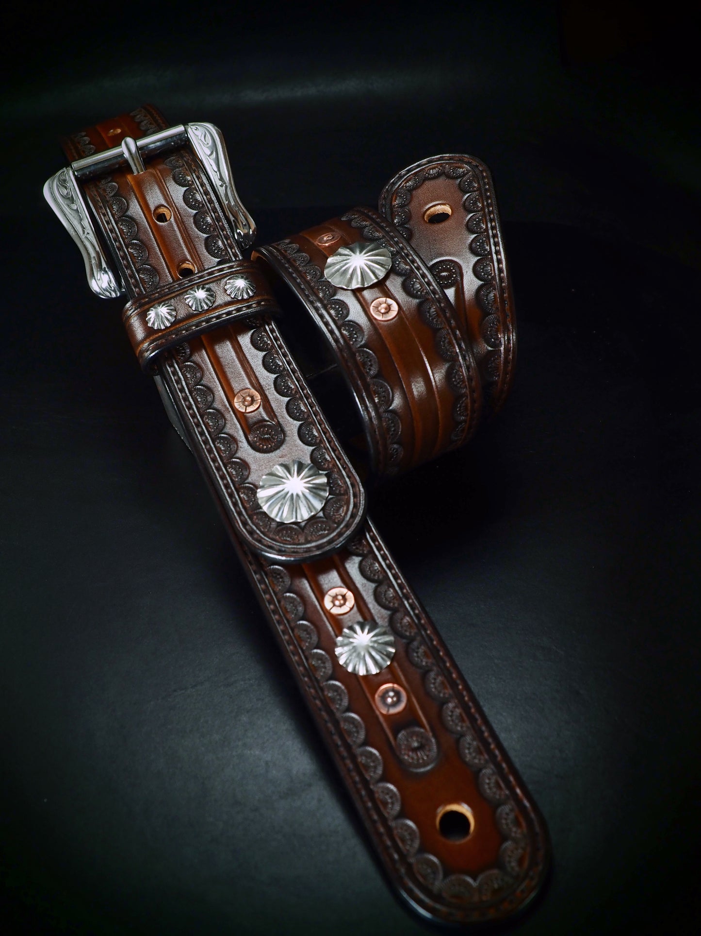 Leather Guitar strap : Dark Brown OUTLAW Cowboy Rockstar. Hand tooled, Fine custom Handmade Western style!