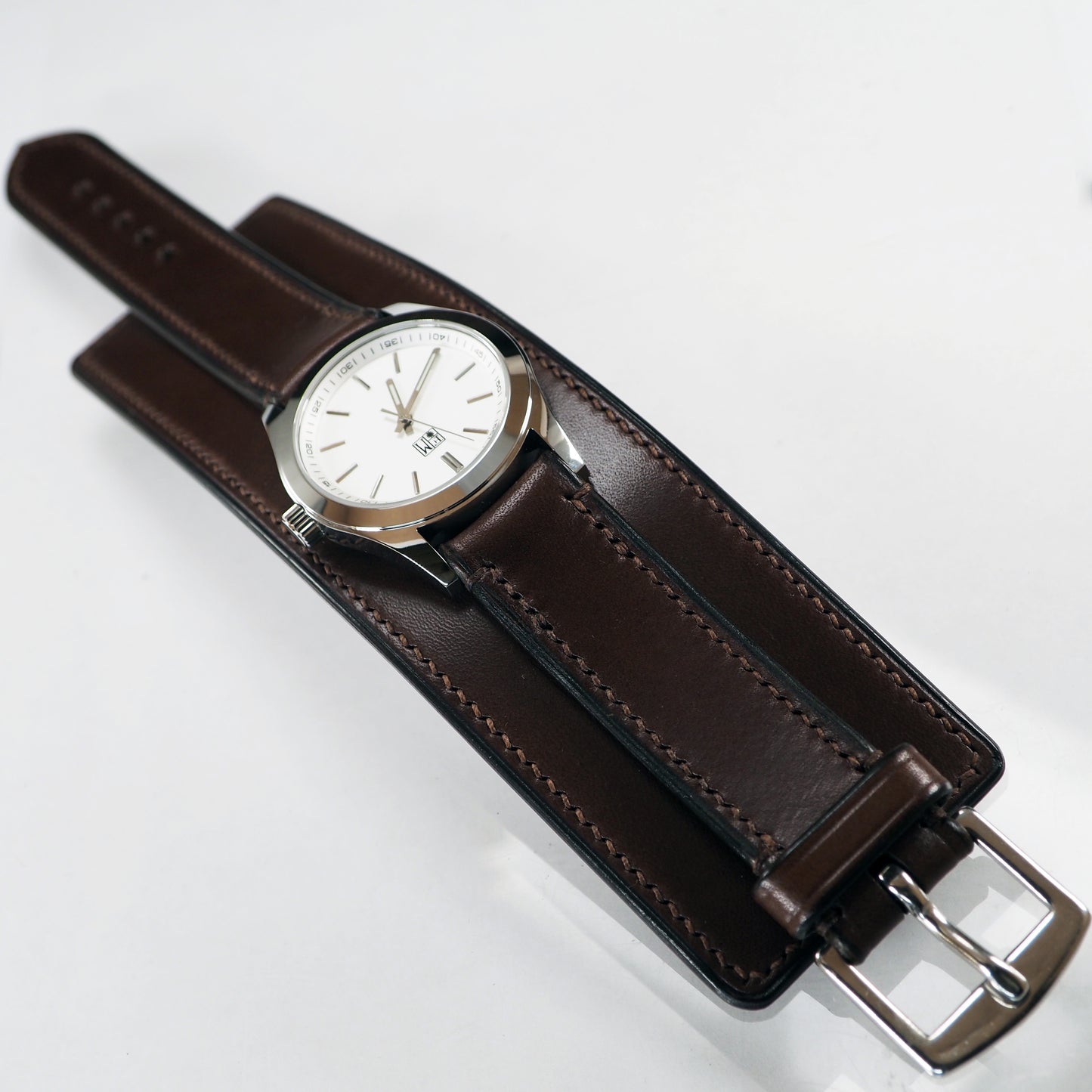 Rich leather Cuff Watch, Tuscan leather, bright face, vegetable tanned, Freddie Matara New York