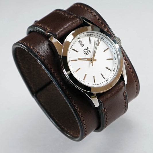 Rich leather Cuff Watch, Tuscan leather, bright face, vegetable tanned, Freddie Matara New York