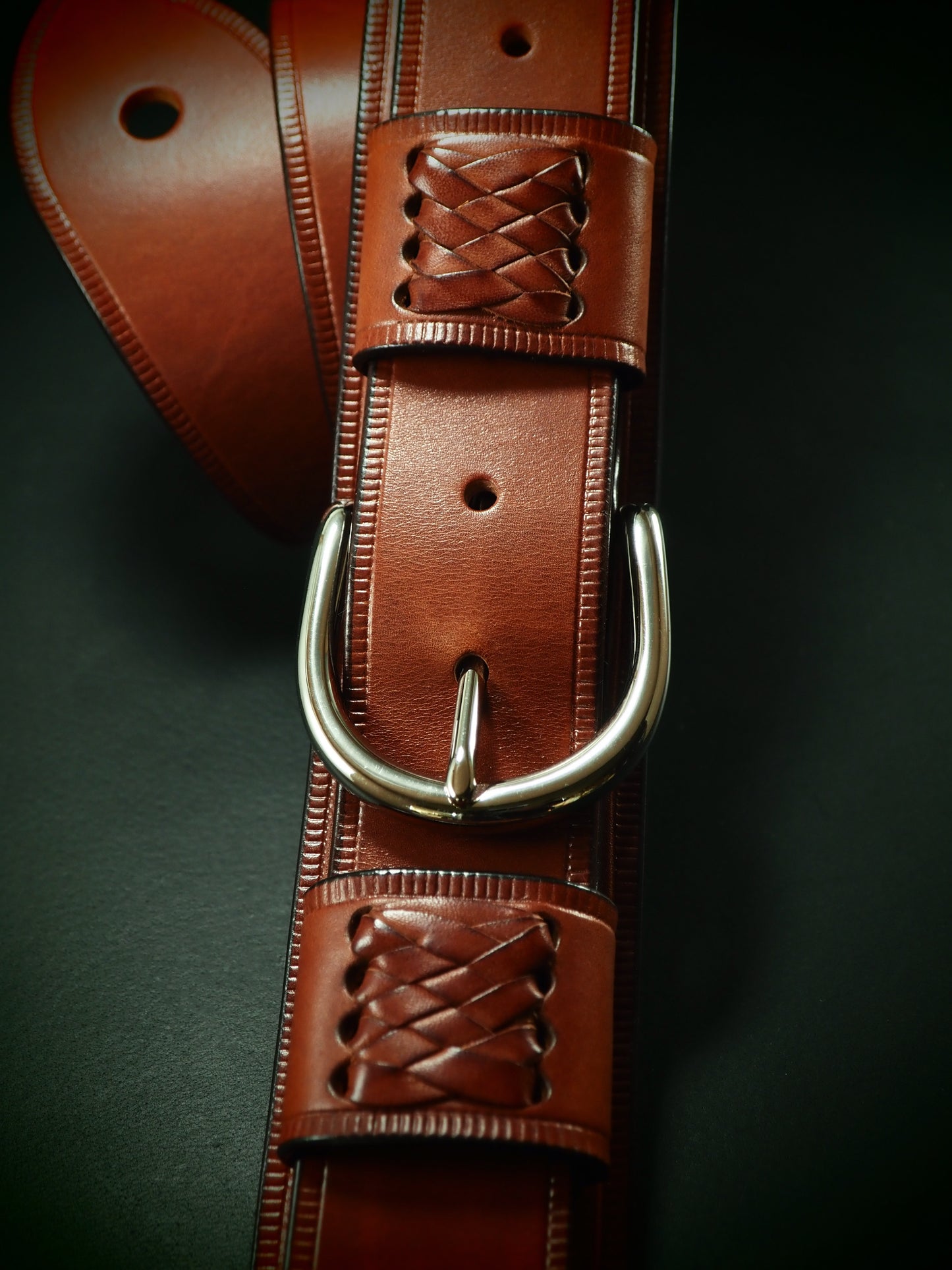 Cognac braided bridle leather Vintage style guitar strap!