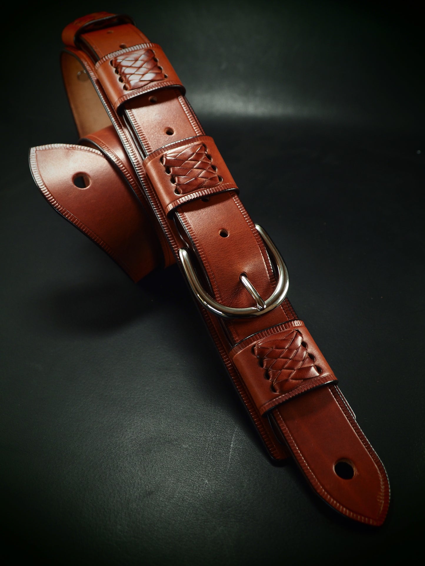 Cognac braided bridle leather Vintage style guitar strap!