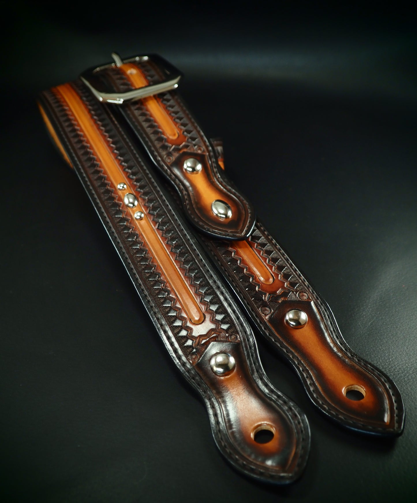 1-3/4" wide sunburst Veg-tan leather Vintage style guitar strap!