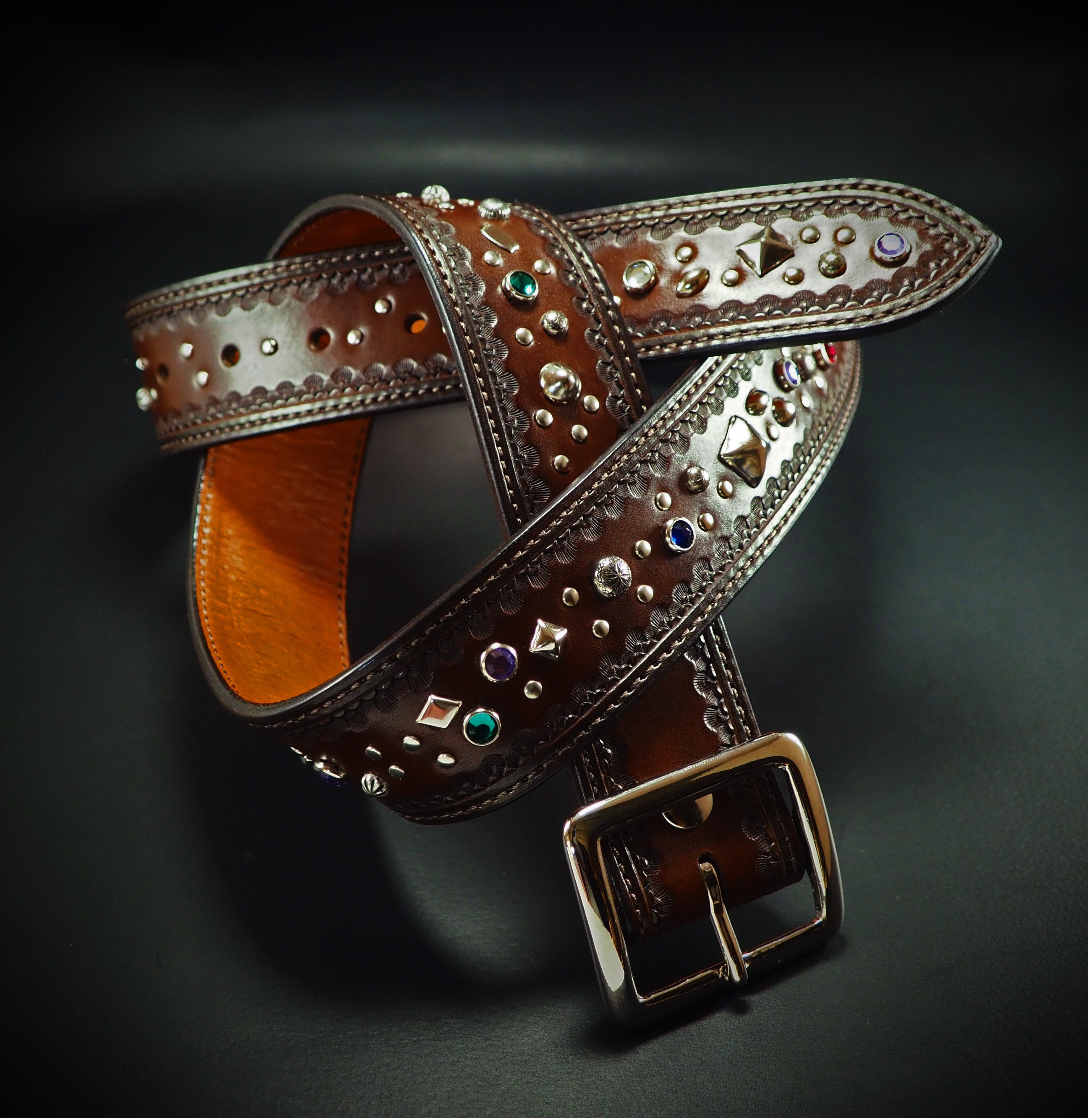 藤*章様 BELVET Leather studded belt Zane Black Studded Leather Belt with Silver Hardware | Linea Pelle