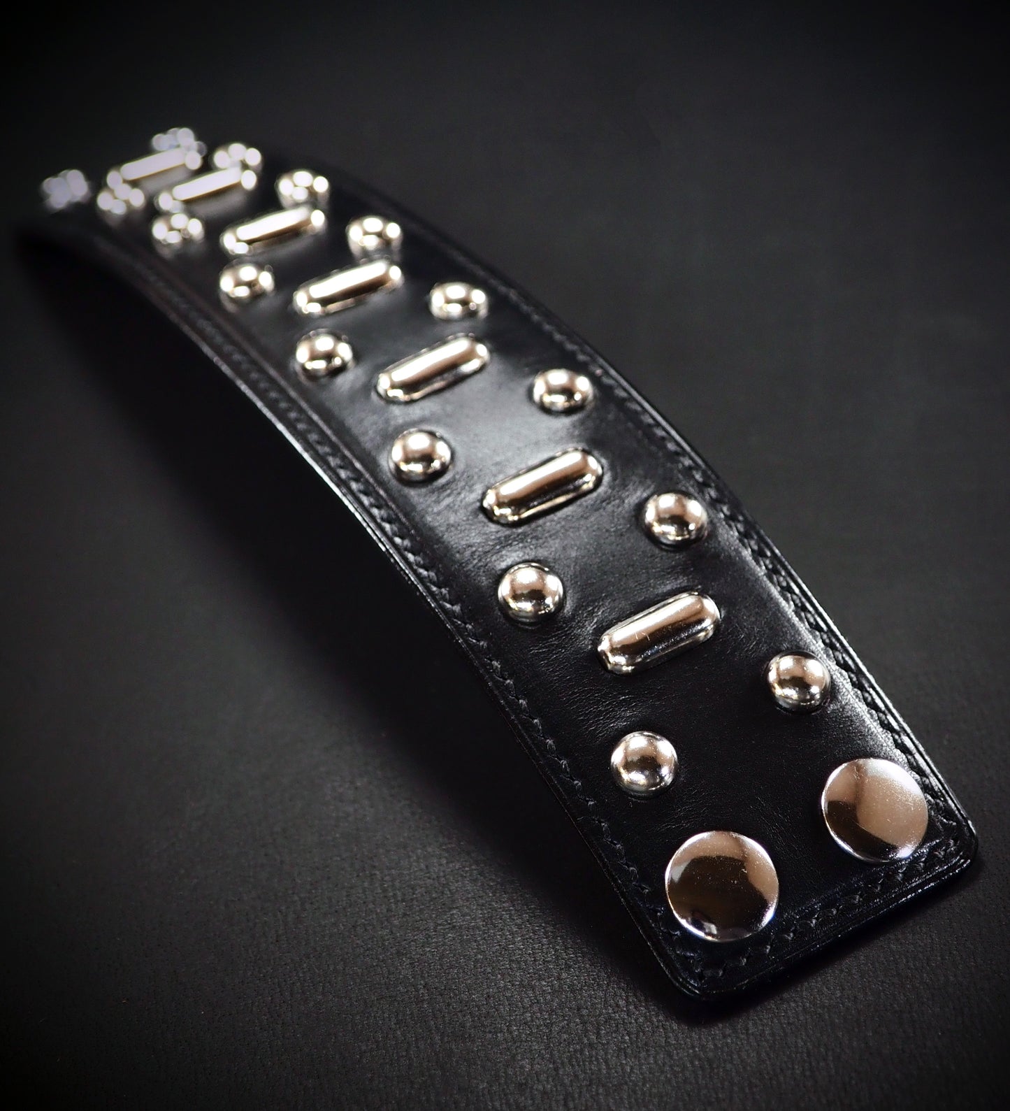 Studded black luxury leather cuff