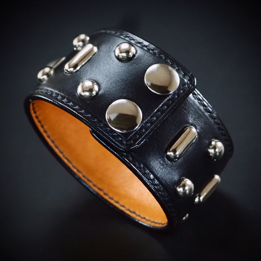 Studded black luxury leather cuff