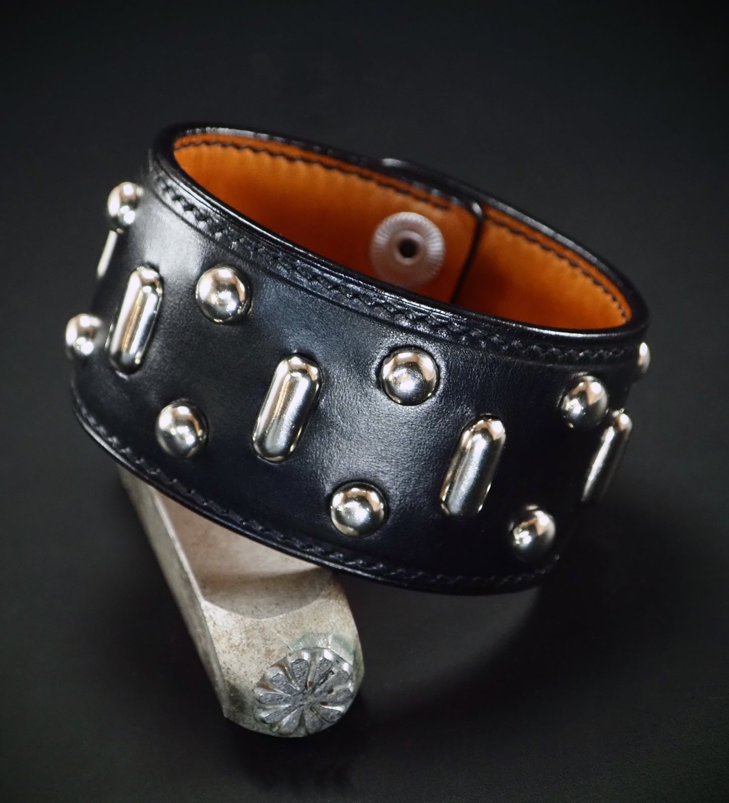 Studded black luxury leather cuff