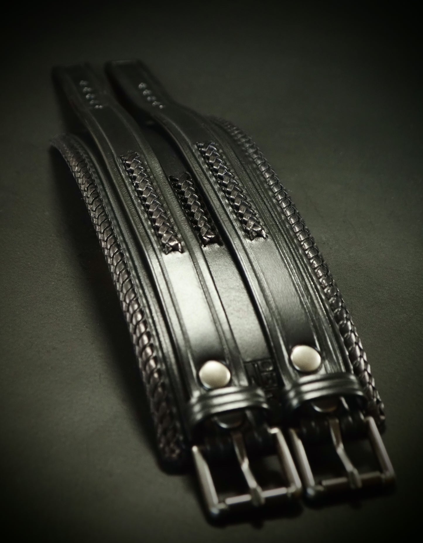2.5" black braided double strap Kangaroo Laced edge Leather cuff